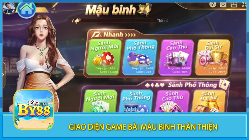 Giao diện game bài Mậu binh thân thiện